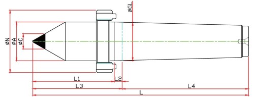 SOUSTRUŽNICKÉ OTOČNÉ HROTY-TYP LM-CN - 60° PROVEDENÍ S ODTLAČOVACÍ MATICÍ S TVRDOKOVOVOU ŠPIČKOU