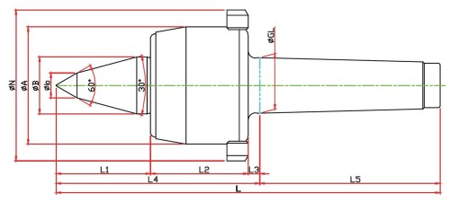 SOUSTRUŽNICKÉ OTOČNÉ HROTY-TYP NCBN - 60°/30° PROVEDENÍ S ODTLAČOVACÍ MATICÍ PRODLOUŽENÉ PROVEDENÍ HROTU