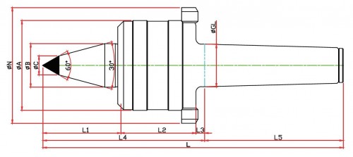 SOUSTRUŽNICKÉ OTOČNÉ HROTY-TYP NKBCN - 60°/30° PROVEDENÍ S ODTLAČOVACÍ MATICÍ S PRODLOUŽENÝM HROTEM