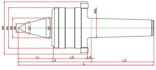 SOUSTRUŽNICKÉ OTOČNÉ HROTY-TYP NKBN-60°/30°PROVEDENÍ S ODTLAČOVACÍ MATICÍ S PRODLOUŽENÝM HROTEM