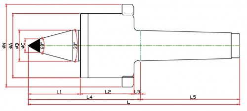 SOUSTRUŽNICKÉ OTOČNÉ HROTY-TYP SMBCN - 60°/30°PRODLOUŽENÉ PROVEDENÍ HROTU S TVRDOKOVOVOU ŠPIČKOU A S ODTLAČOVACÍ MATICÍ