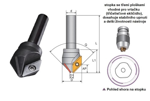 SRÁŽEČ - ÚHLOVÝ ZÁHLUBNÍK na destičky XDGT/ADGT.. DODÁVÁNO S PRVOTNÍM OSAZENÍM DESTIČKOU!