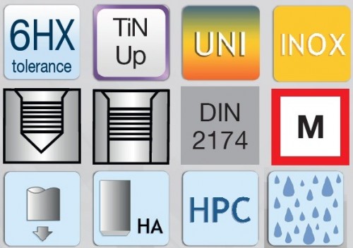 STROJNÍ TVÁŘECÍ ZÁVITNÍKY HSS-E+TIN "METRICKÉ" DIN2174 - 6HX UNIVERZÁLNÍ