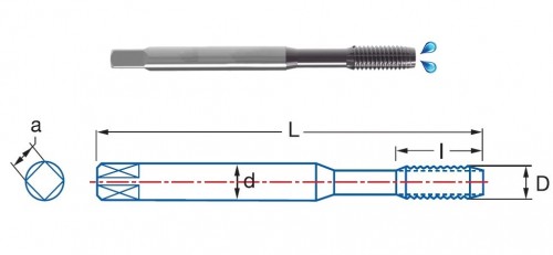 STROJNÍ TVÁŘECÍ ZÁVITNÍKY HSSE 8%Co+TICN "METRICKÉ" DIN2174 - 6HX S VNITŘNÍM CHLAZENÍM