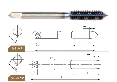 STROJNÍ TVÁŘECÍ ZÁVITNÍKY HSSE+TICN "METRICKÉ" DIN371/376 - 6HX PRO OBECNÉ UŽITÍ - NÁBĚH 4P