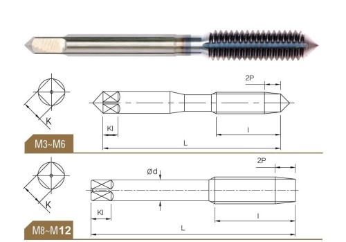 STROJNÍ TVÁŘECÍ ZÁVITNÍKY HSSE+TICN "METRICKÉ" DIN371/376 - 6HX PRO OBECNÉ UŽITÍ - S 1.DRÁŽKOU