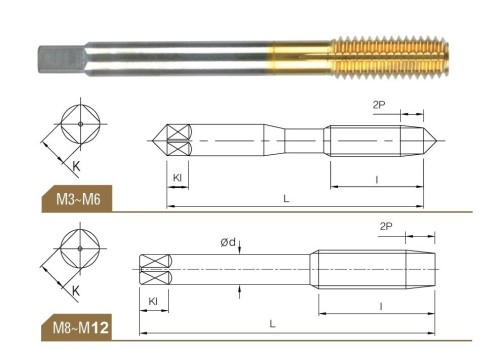 STROJNÍ TVÁŘECÍ ZÁVITNÍKY HSSE+TIN "METRICKÉ" + "MF" JEMNÉ STOUPÁNÍ DIN371/374/376 - 6HX PRO OBECNÉ UŽITÍ - S 1.DRÁŽKOU