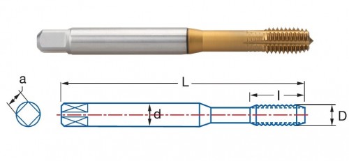 STROJNÍ TVÁŘECÍ ZÁVITNÍKY PMX+TIALN-TIN "METRICKÉ" DIN371/376 - 6HX PLOCHÝ NA TVRDÉ MATERIÁLY, NEREZ