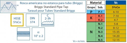 STROJNÍ ZÁVITNÍKY PRŮCHOZÍ BEZ LAMAČE HSSE 5%Co "NPT 60°" DIN374