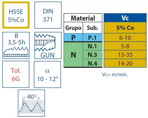 STROJNÍ ZÁVITNÍKY PRŮCHOZÍ S LAMAČEM HSSE 5%Co "METRICKÉ" DIN371 - 6G