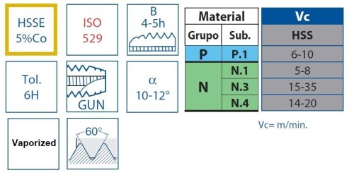 STROJNÍ ZÁVITNÍKY PRŮCHOZÍ S LAMAČEM HSSE 5%Co "METRICKÉ" ISO529 - 6H vaporizovaný