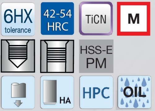 STROJNÍ ZÁVITNÍKY PRŮCHOZÍ S LAMAČEM HSSE+PM+TICN "METRICKÉ" DIN371/376 - 6HX NA OCEL HRC54 - VYSOCE VÝKONNÉ