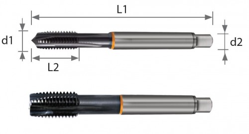 STROJNÍ ZÁVITNÍKY PRŮCHOZÍ S LAMAČEM HSSE+PM+TICN "METRICKÉ" DIN371/376 - 6HX NA TITAN, INCONEL - VYSOCE VÝKONNÉ