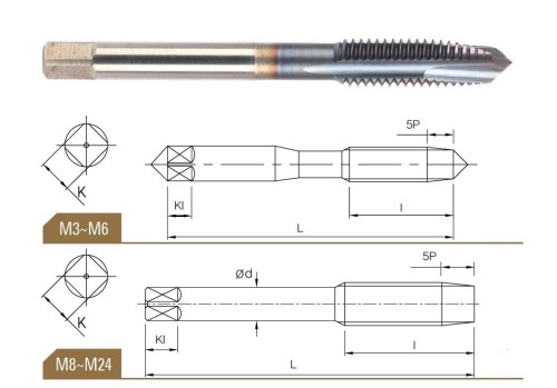 STROJNÍ ZÁVITNÍKY PRŮCHOZÍ S LAMAČEM HSSE+TICN "METRICKÉ" DIN371/DIN376 - 6H