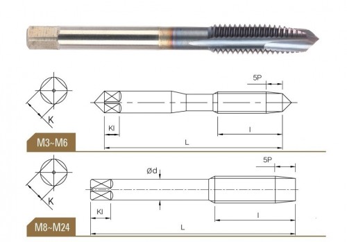 STROJNÍ ZÁVITNÍKY PRŮCHOZÍ S LAMAČEM HSSE+TICN "MF" JEMNÉ STOUPÁNÍ DIN371/DIN376 - 6H