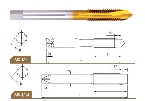STROJNÍ ZÁVITNÍKY PRŮCHOZÍ S LAMAČEM HSSE+TIN "METRICKÉ" DIN371/DIN376 - 6H