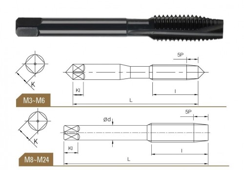 STROJNÍ ZÁVITNÍKY PRŮCHOZÍ S LAMAČEM HSSE+VAP "MF" JEMNÉ STOUPÁNÍ DIN371/DIN376 - 6H