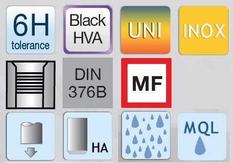 STROJNÍ ZÁVITNÍKY PRŮCHOZÍ S LAMAČEM HSSE+VAP "MF" JEMNÉ STOUPÁNÍ DIN376 - 6H UNIVERZÁLNÍ