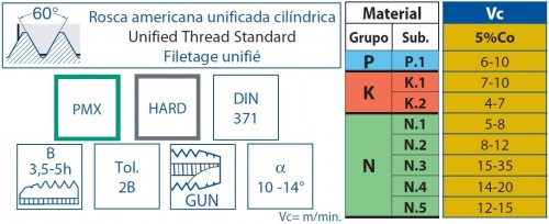 STROJNÍ ZÁVITNÍKY PRŮCHOZÍ S LAMAČEM PMX+HARD "UNC 60°" DIN371 - 2B