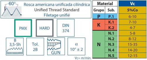 STROJNÍ ZÁVITNÍKY PRŮCHOZÍ S LAMAČEM PMX+HARD "UNF-SAE 60°" DIN374 - 2B