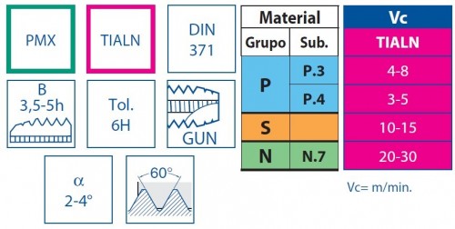 STROJNÍ ZÁVITNÍKY PRŮCHOZÍ S LAMAČEM PMX+TIALN "METRICKÉ" DIN371 - 6H NA TVRDÉ MATERIÁLY