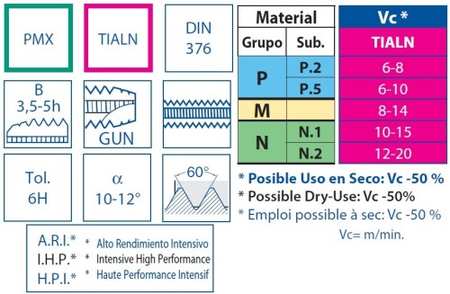 STROJNÍ ZÁVITNÍKY PRŮCHOZÍ S LAMAČEM PMX+TIALN "METRICKÉ" + "MF" JEMNÉ STOUPÁNÍ DIN376 - 6H NA NEREZ