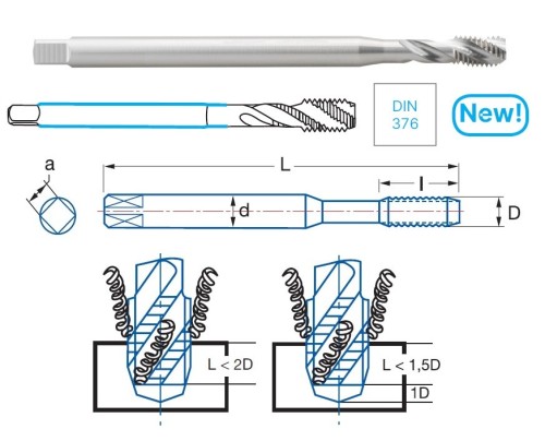 STROJNÍ ZÁVITNÍKY SLEPÉ VE ŠROUBOVICI HSSE 5%Co "METRICKÉ" DIN376 - 6H DLOUHÉ