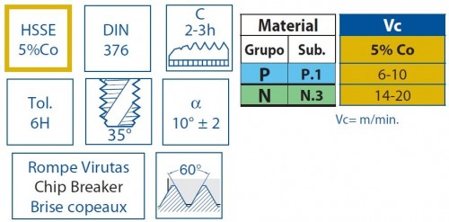 STROJNÍ ZÁVITNÍKY SLEPÉ VE ŠROUBOVICI HSSE 5%Co VAP "METRICKÉ" DIN376 - 6H