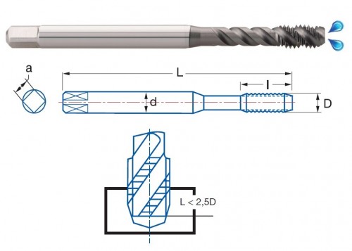 STROJNÍ ZÁVITNÍKY SLEPÉ VE ŠROUBOVICI PMX+HARD "METRICKÉ" DIN371/376 - 6HX S VNITŘNÍM CHLAZENÍM