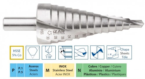 STUPŇOVITÉ VRTÁKY HSSE 5% Co NA NEREZ 118°- pro ruční vrtačky