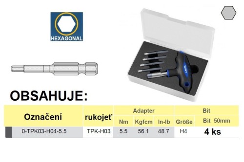 Sada pro HEXAGONAL, šestihranné šroubky mm jediná sada - T-rukojeť