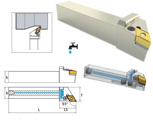 Soustružnické nože PDJNL 93° na destičky DNMG/DNMA/DNMM/DNMX s CHLAZENÍM - LEVÉ PROVEDENÍ