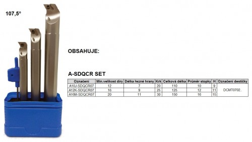Soustružnické nože SDQCR 107,5° na destičky DCMT/DCG.. S CHLAZENÍM - PRAVÉ PROVEDENÍ