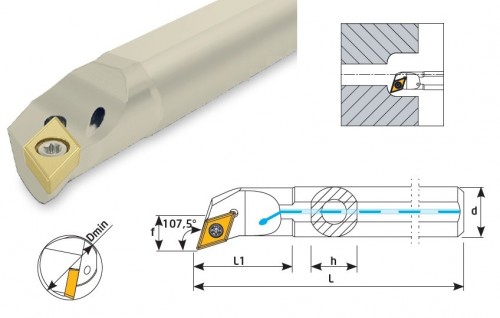 Soustružnické nože SDQCR 107,5° na destičky DCMT/DCGT/DCGX s CHLAZENÍM - PRAVÉ PROVEDENÍ