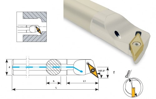 Soustružnické nože SVQCL 107,5° na destičky VCMT/VCGT/VCGX s CHLAZENÍM - LEVÉ PROVEDENÍ