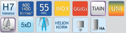 Speciální tvrdokovové vrtací výstružníky se spirálovými drážkami 5xD HRC55 - H7 s chlazením