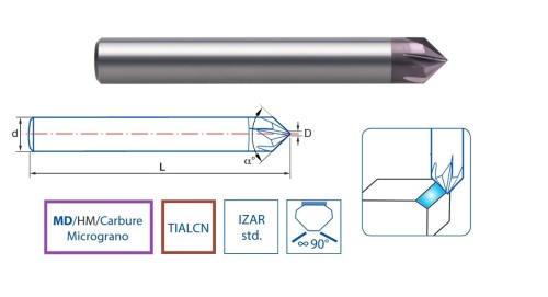 Srážecí 4-6 břitá tvrdokovová fréza - 90° Srážecí 4-6 břitá tvrdokovová fréza - 90°