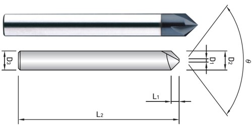Středicí a srážecí 2-břitá tvrdokovová fréza - 90° Středicí a srážecí 2-břitá tvrdokovová fréza - 90°