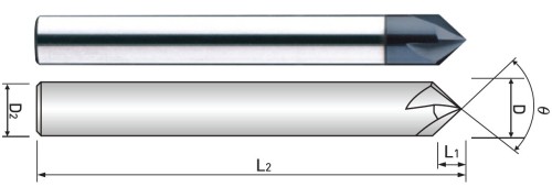 Středicí a srážecí 2-břitá tvrdokovová fréza - 90° Středicí a srážecí 2-břitá tvrdokovová fréza - 90°