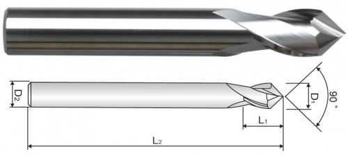 Středicí a srážecí 2-břitá tvrdokovová fréza - 90° Středicí a srážecí 2-břitá tvrdokovová fréza - 90°