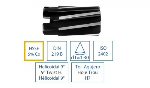 Strojní HSSE 5%Co nástrčné kuželové výstružníky 1:30 s přímými drážkami - H7 DIN219B/ISO2402