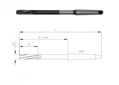 Strojní HSSE dlouhé výstružníky se spirálovými drážkami s MORSE STOPKOU - H7 DIN208B