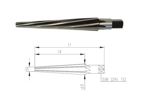 Strojní HSS kuželové výstružníky 1:10 se spirálovými drážkami