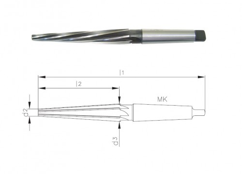 Strojní HSS kuželové výstružníky 1:10 se spirálovými drážkami s MORSE STOPKOU