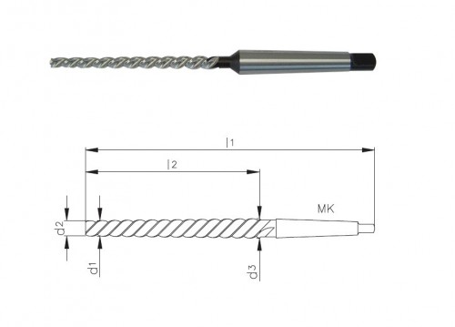 Strojní HSS kuželové výstružníky 1:50 kroucené s MORSE STOPKOU - DIN2180