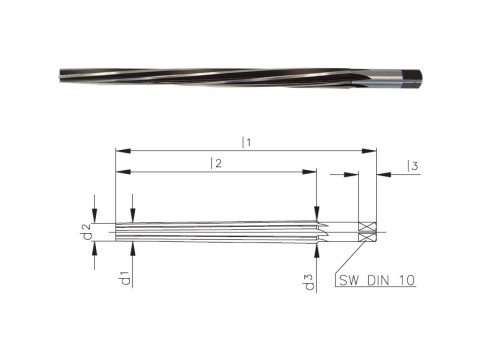 Strojní HSS kuželové výstružníky 1:50 se spirálovými drážkami - DIN9
