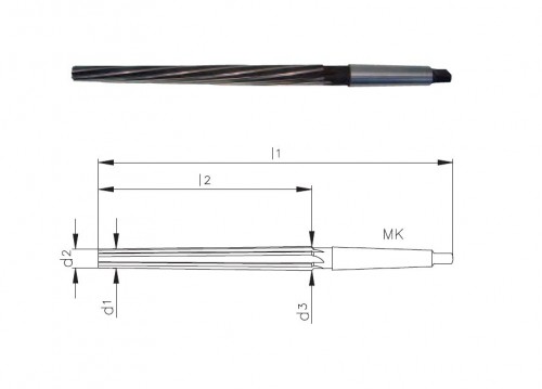 Strojní HSS kuželové výstružníky 1:50 se spirálovými drážkami s MORSE STOPKOU - DIN9