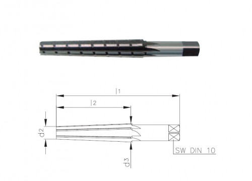 Strojní HSS kuželové výstružníky pro hrubování s přímými drážkami s lamači třísek DIN204