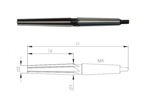 Strojní HSS kuželové výstružníky s přímými drážkami s MORSE STOPKOU - DIN1895E