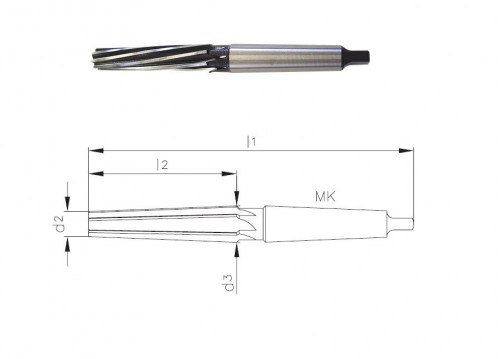 Strojní HSS kuželové výstružníky se spirálovými drážkami s MORSE STOPKOU - DIN1895C